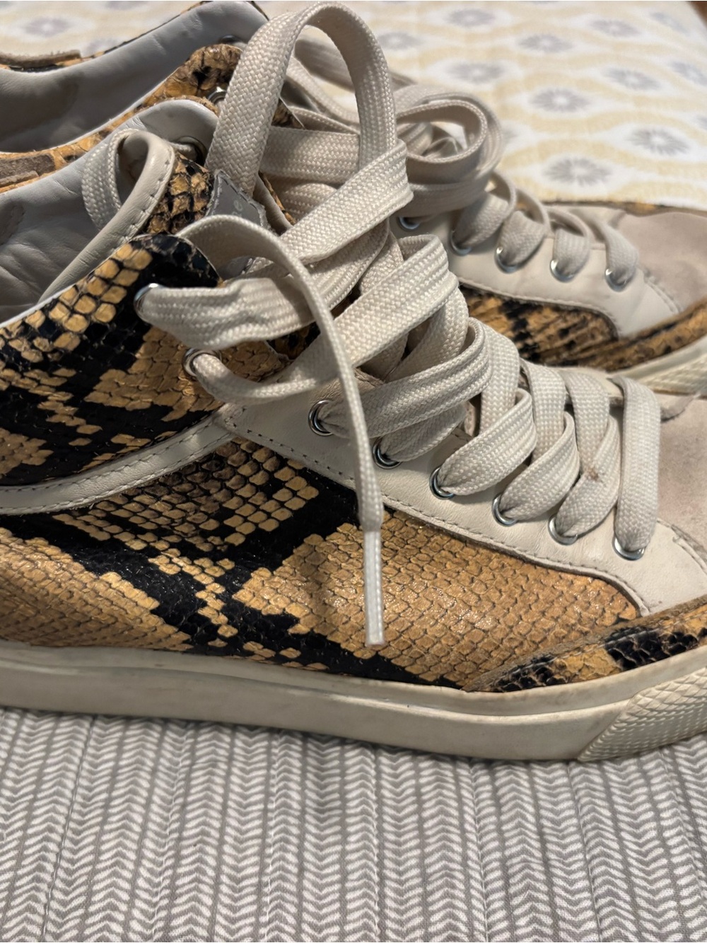 rag & bone Beige and Black Snake-Print High-Top Sneakers
